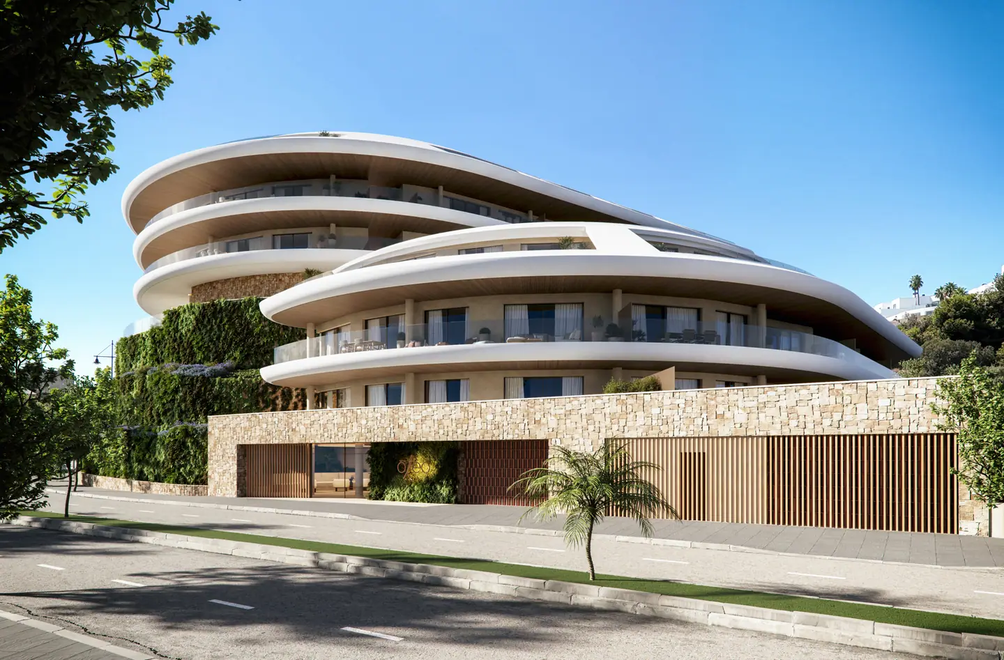 Modern round facade of Óleo Fuengirola new development